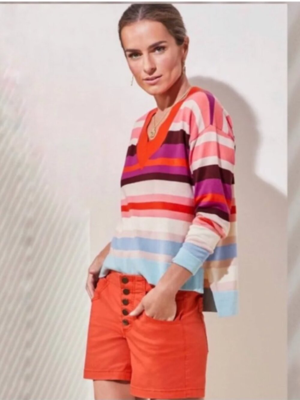 Cabi 5982 Sweet Tooth Multicolor Striped V Neck Sweater Size Medium
